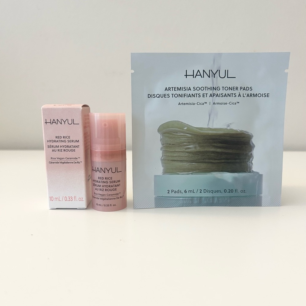 🌸HANYUL Red Rice Hydrating Serum 15 mL & Artemisia Soothing Toner Pads 2 Pads